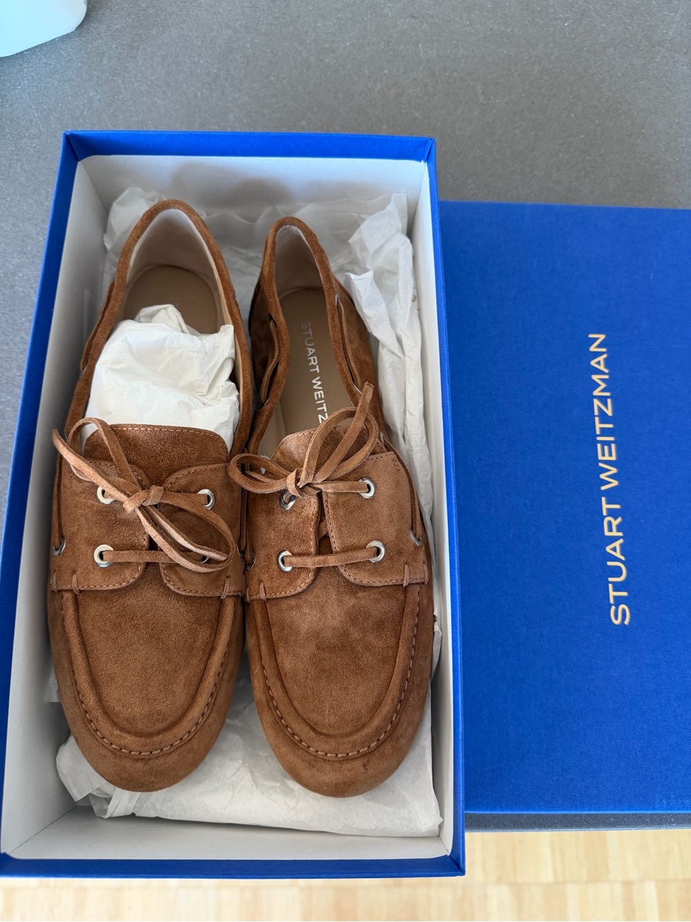 Stuart Weitzman Suede Lace-Top Loafers